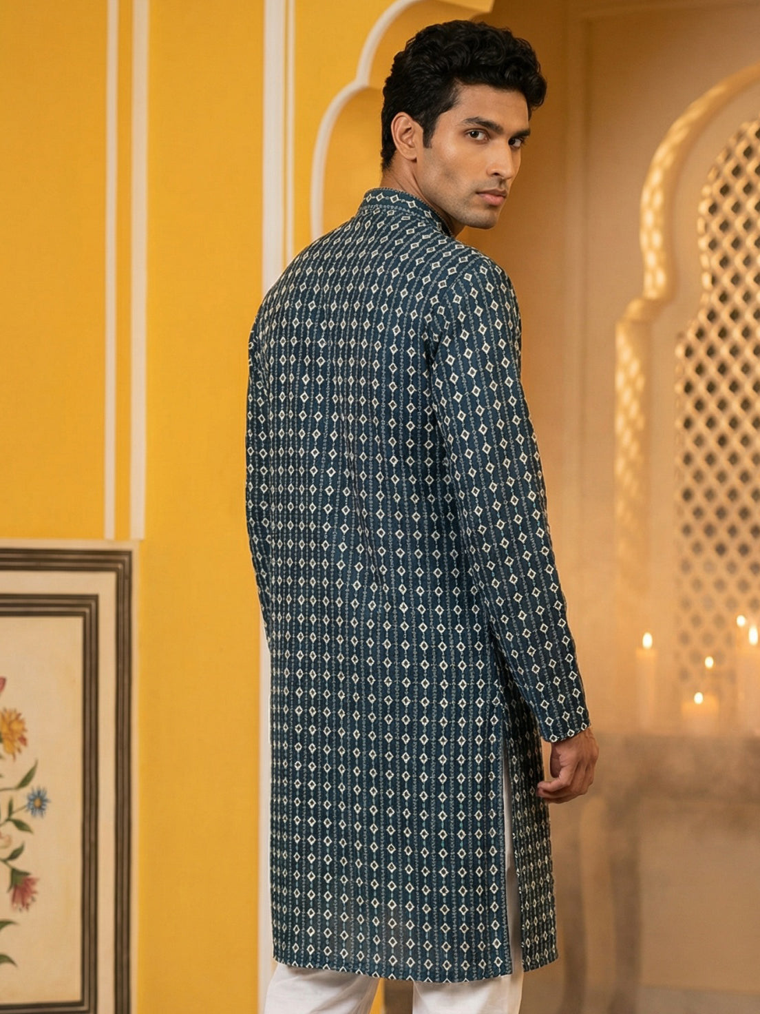 DesiQlo Men Embroidered Kurta Only - Multicolor - 65KO_5463Sea-Green_S
