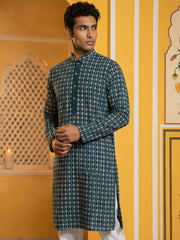 Embroidered Cotton Blend Kurta ( 65KO 5463Sea-Green S ) [FF] [H-10]