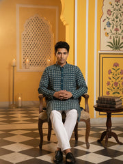 Embroidered Cotton Blend Kurta ( 65KO 5463Sea-Green S ) [FF] [H-10]