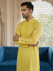 Embroidered Cotton Blend Kurta ( 65KO 5463Yellow S ) [FF] [H-10]