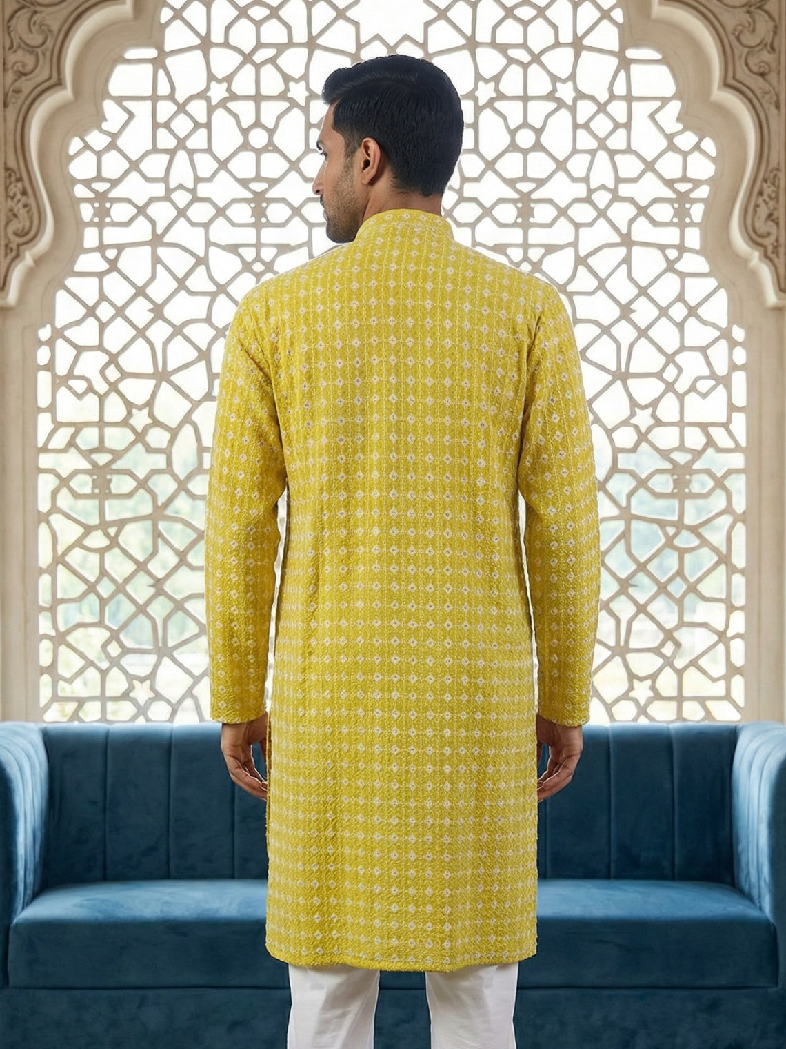 DesiQlo Men Embroidered Kurta Only - Yellow - 65KO_5463Yellow_S