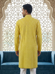 Embroidered Cotton Blend Kurta ( 65KO 5463Yellow S ) [FF] [H-10]