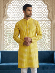 Embroidered Cotton Blend Kurta ( 65KO 5463Yellow S ) [FF] [H-10]