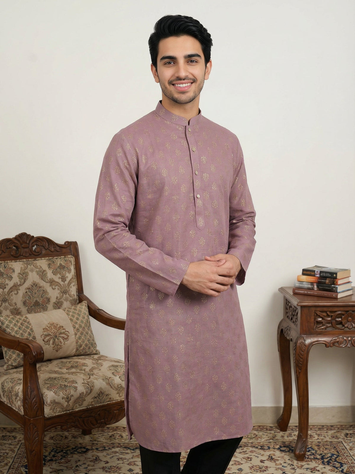 Classic Cotton Blend Foil Print Kurta ( 65KO 5464Magenta ) [FF] [A-1-4]