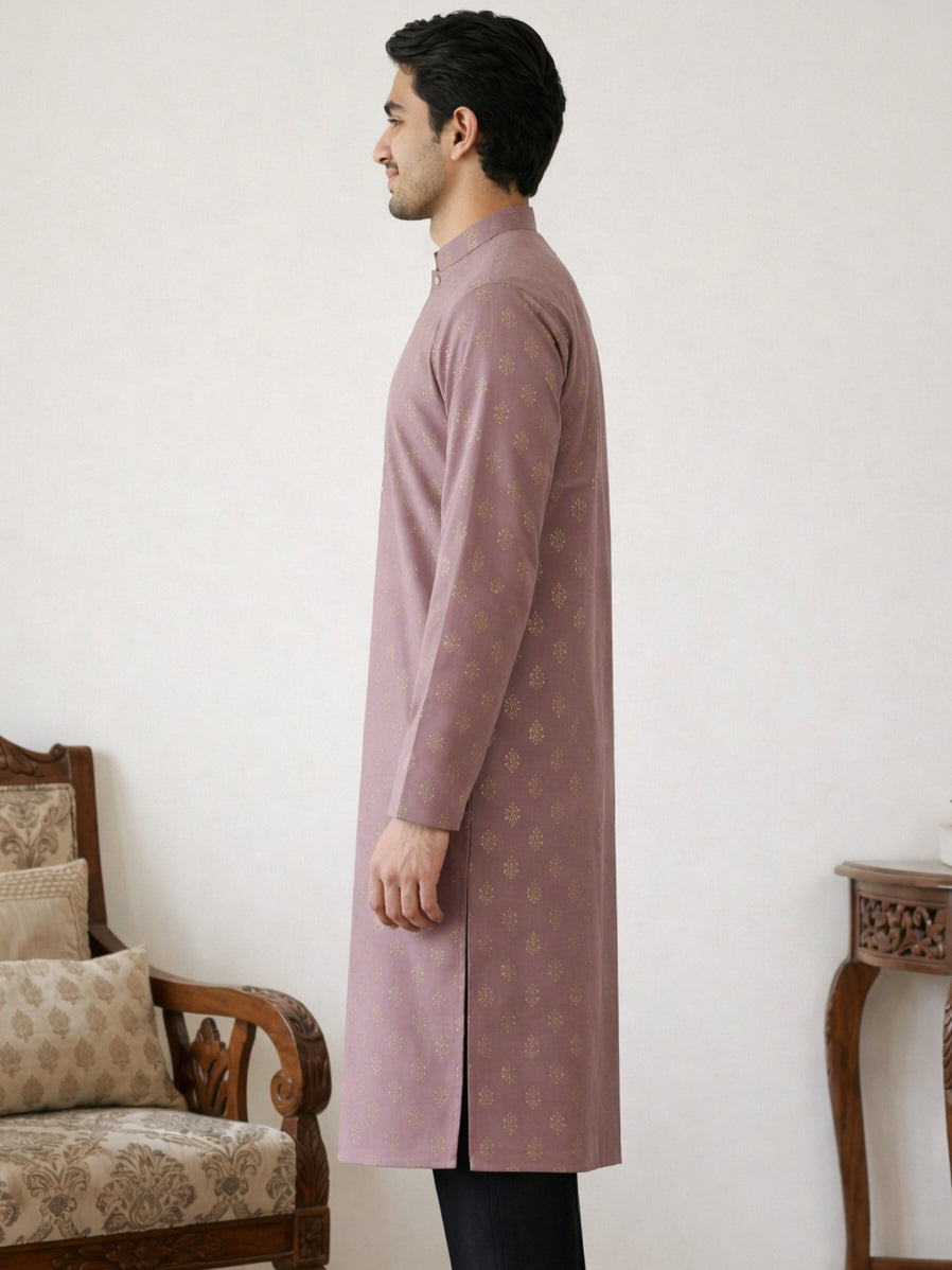 DesiQlo Men Printed Kurta Only - Pink - 65KO_5464Magenta_S