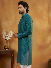 Classic Cotton Blend Foil Print Kurta ( 65KO 5464Peacock S ) [FF] [A-1-4]