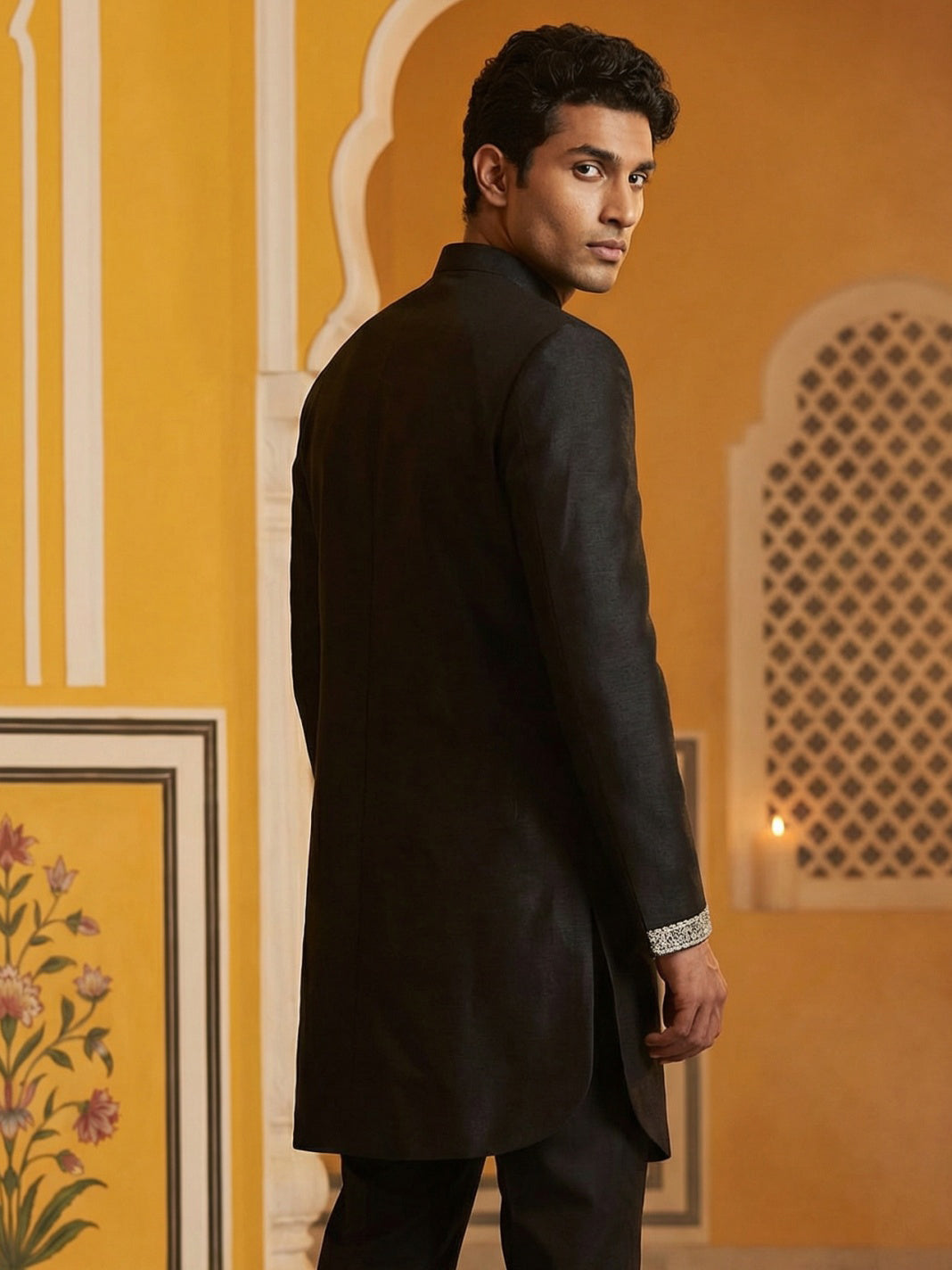 DesiQlo Men Embroidered Kurta Only - Black - 65KO_5465Black_S