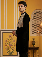 Silk Blend Embroidered Kurta ( 65KO 5465Black S ) [FF] [A-1-4]
