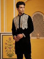 Silk Blend Embroidered Kurta ( 65KO 5465Black S ) [FF] [A-1-4]