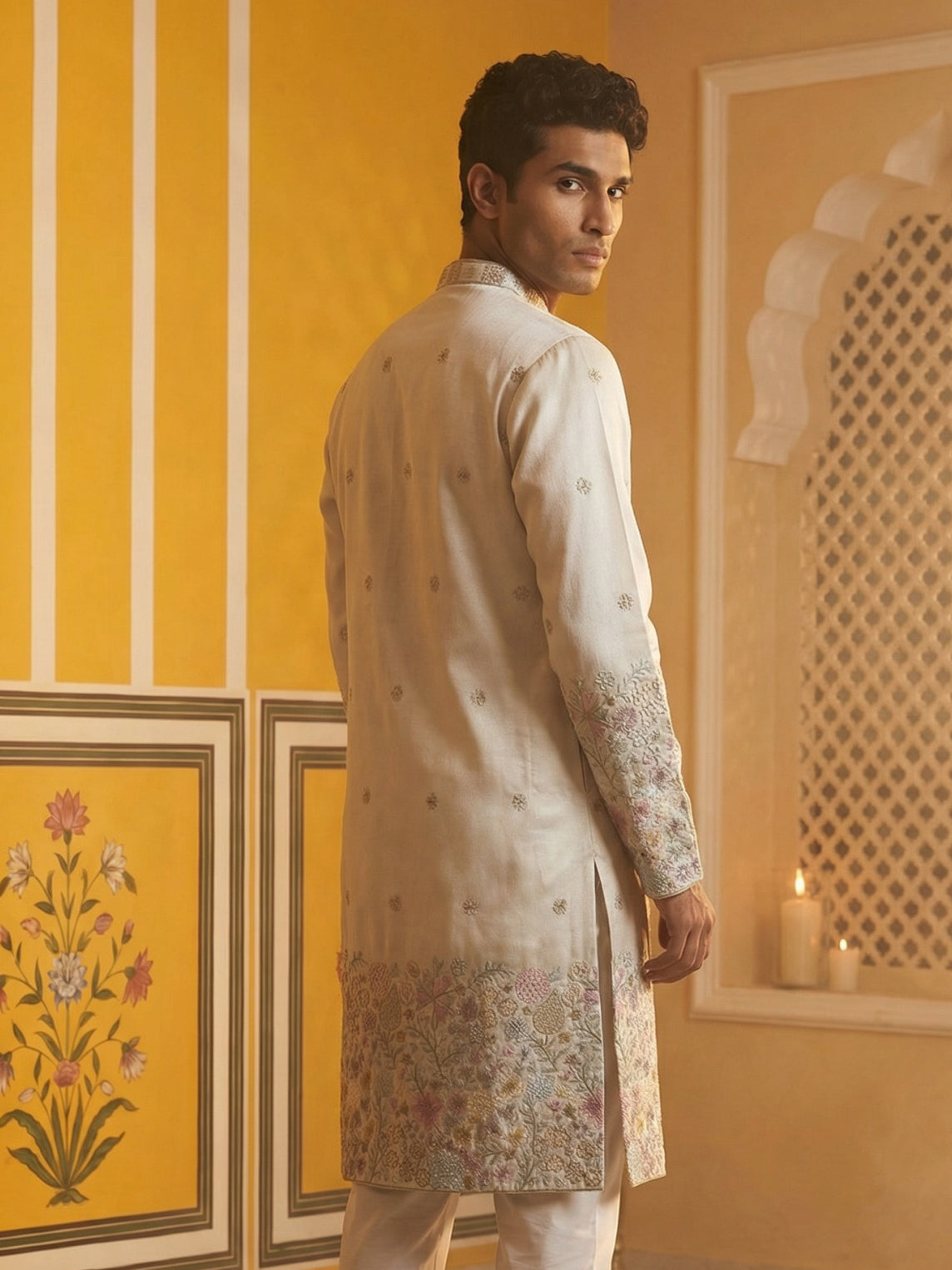 DesiQlo Men Embroidered Kurta Only - White - 65KO_5466White_S