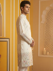 Men Silk Blend Embroidered Kurta ( 65KO 5466White S ) [FF] [Q-11-14]
