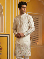 Men Silk Blend Embroidered Kurta ( 65KO 5466White S ) [FF] [Q-11-14]