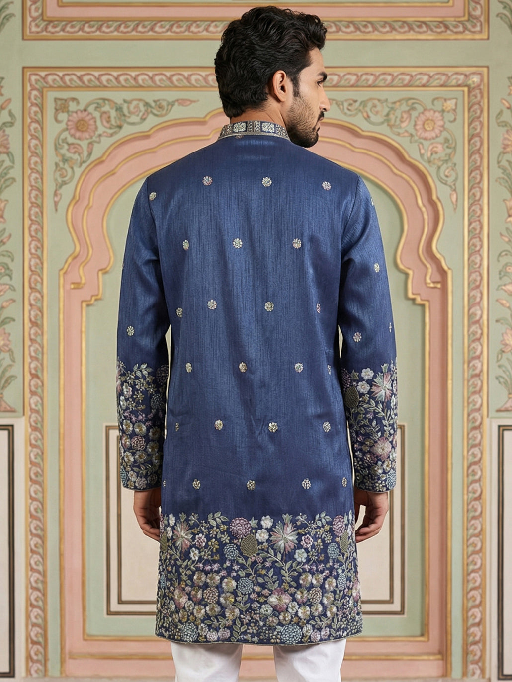 DesiQlo Men Embroidered Kurta Only - Blue - 65KO_5466Navy_S