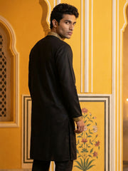 Men Embroidered Silk Blend Kurta ( 65KO 5467Black S )