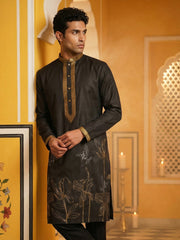 Men Embroidered Silk Blend Kurta ( 65KO 5467Black S )