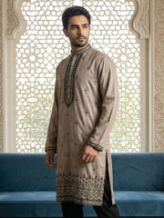 Men Embroidered Silk Blend Kurta ( 65KO 5468Brown ) [FF] [A-1-4]