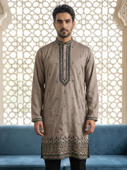 Men Embroidered Silk Blend Kurta ( 65KO 5468Brown ) [FF] [A-1-4]