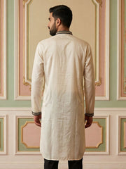 Men Embroidered Silk Blend Kurta ( 65KO 5468White S ) [FF] [A-1-4]