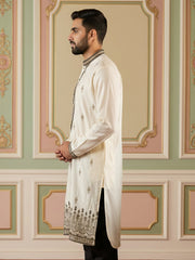 Men Embroidered Silk Blend Kurta ( 65KO 5468White S ) [FF] [A-1-4]