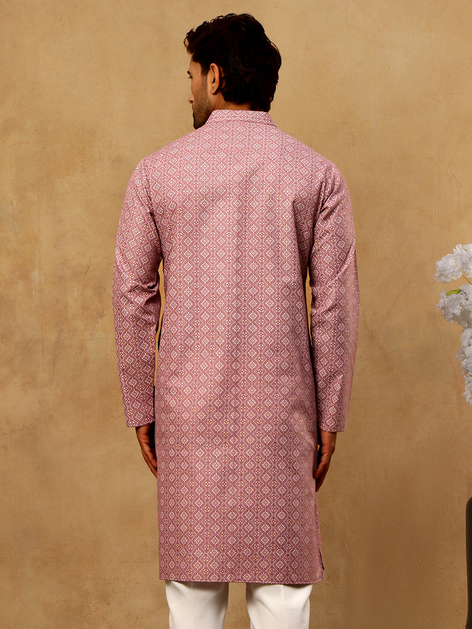 DesiQlo Men Printed Kurta Only - Pink - 65KO_5470Magenta_S