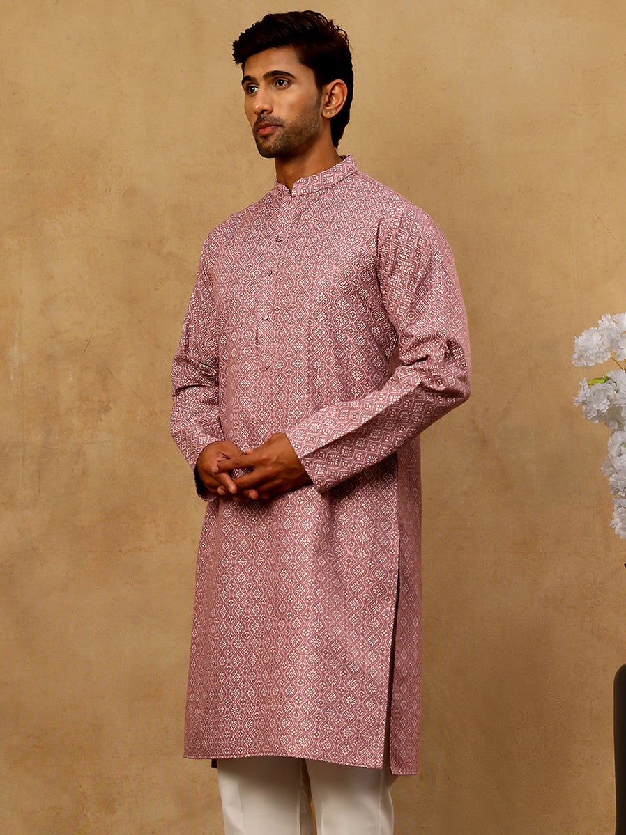 DesiQlo Men Printed Kurta Only - Pink - 65KO_5470Magenta_S