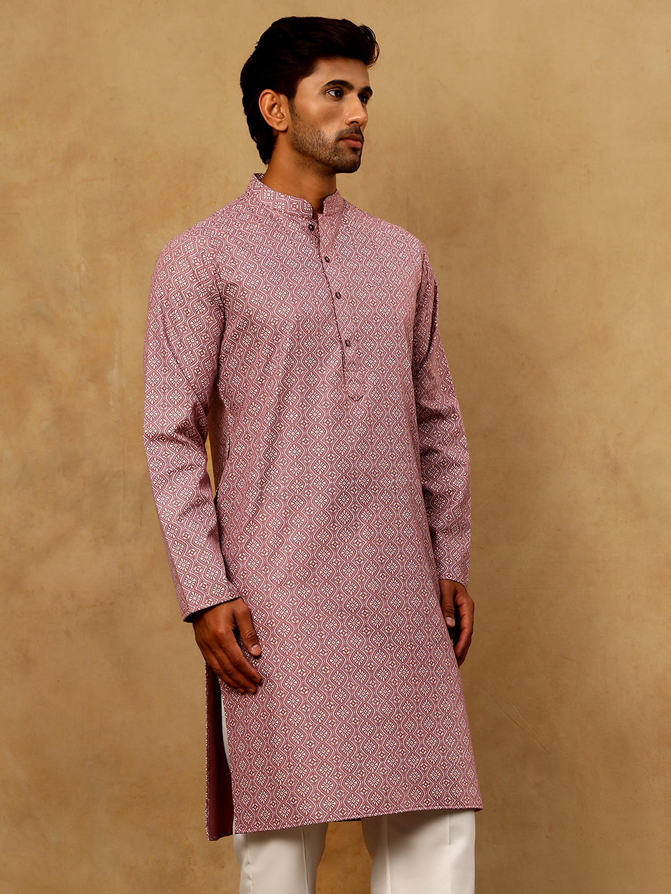 DesiQlo Men Printed Kurta Only - Pink - 65KO_5470Magenta_S