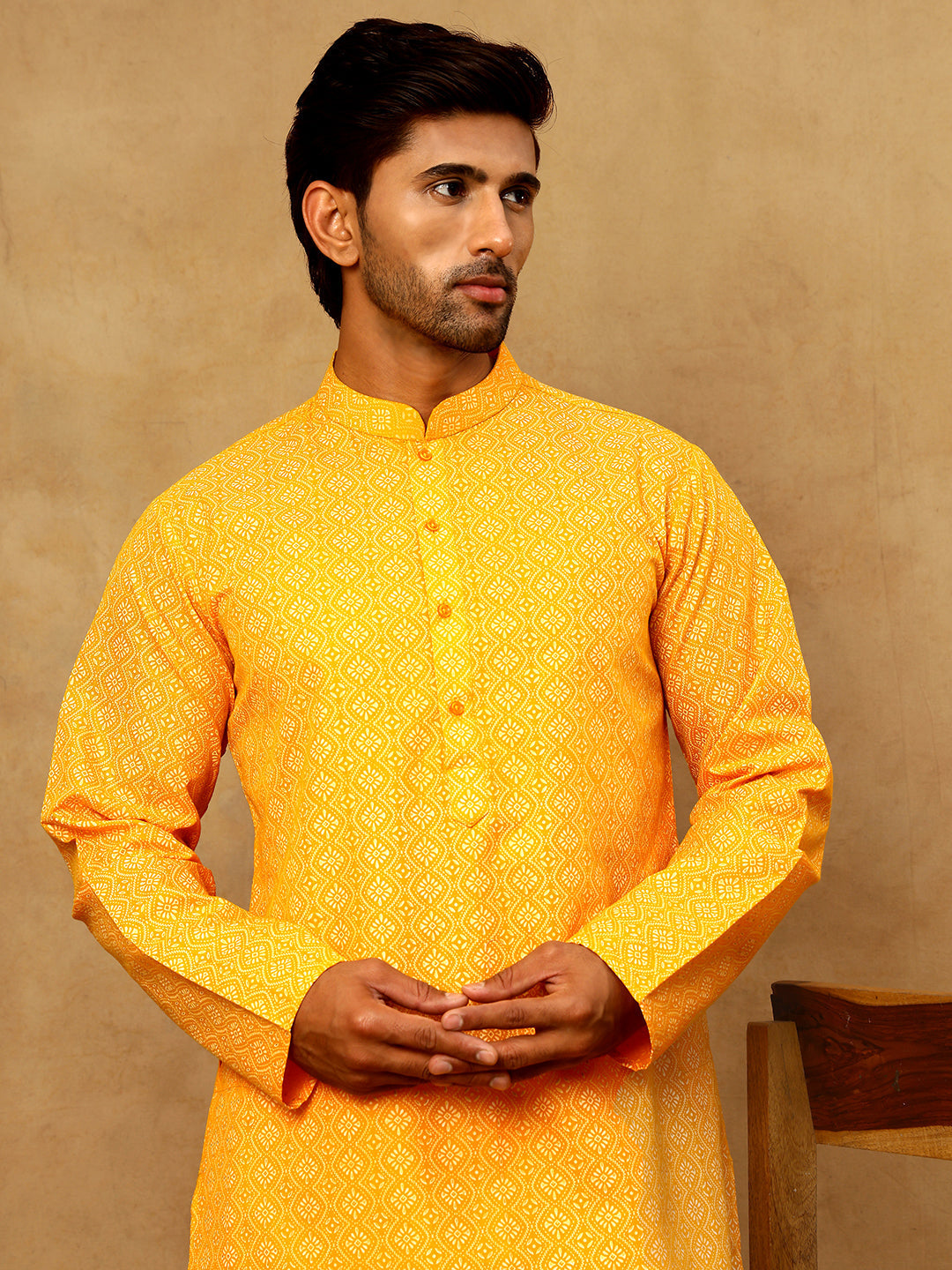 DesiQlo Men Printed Kurta Only - Orange - 65KO_5470Orange_S