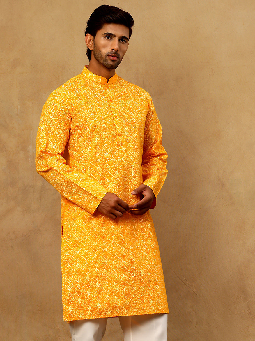 DesiQlo Men Printed Kurta Only - Orange - 65KO_5470Orange_S