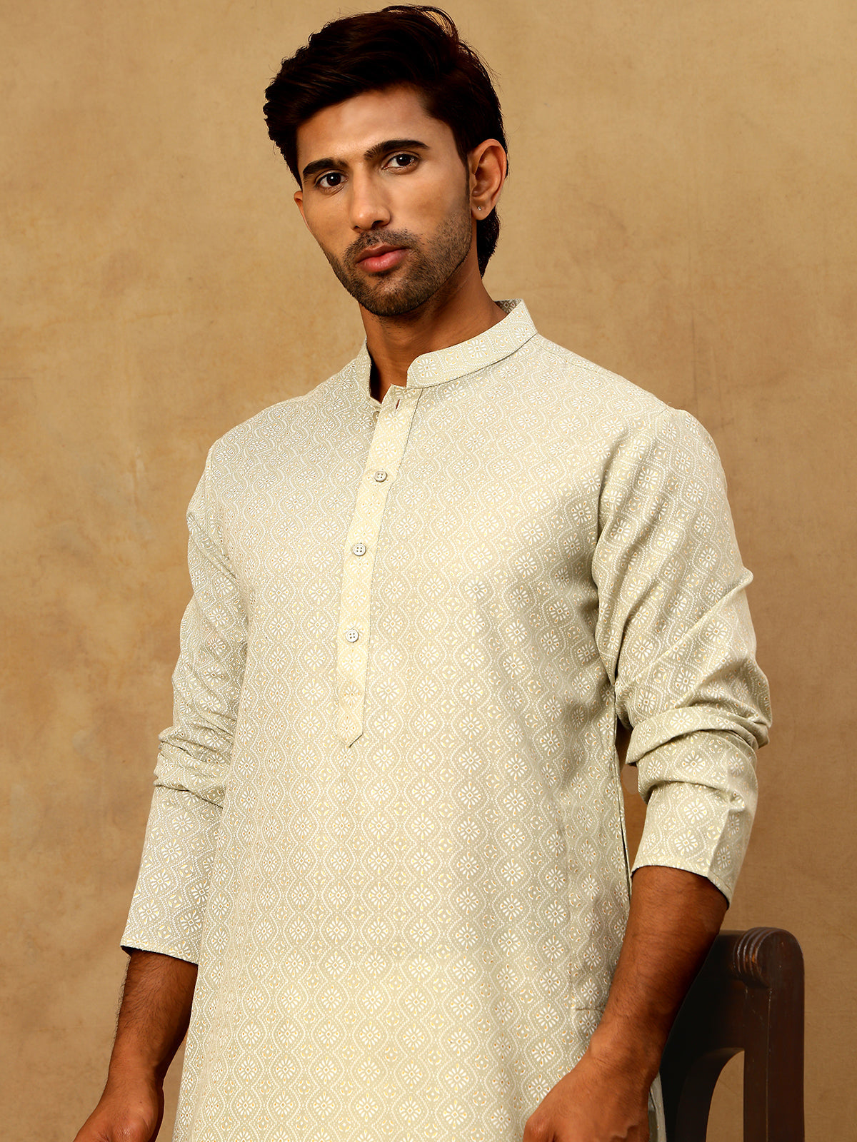 Traditional Printed Kurta for Men ( 65KO 5470Pista )