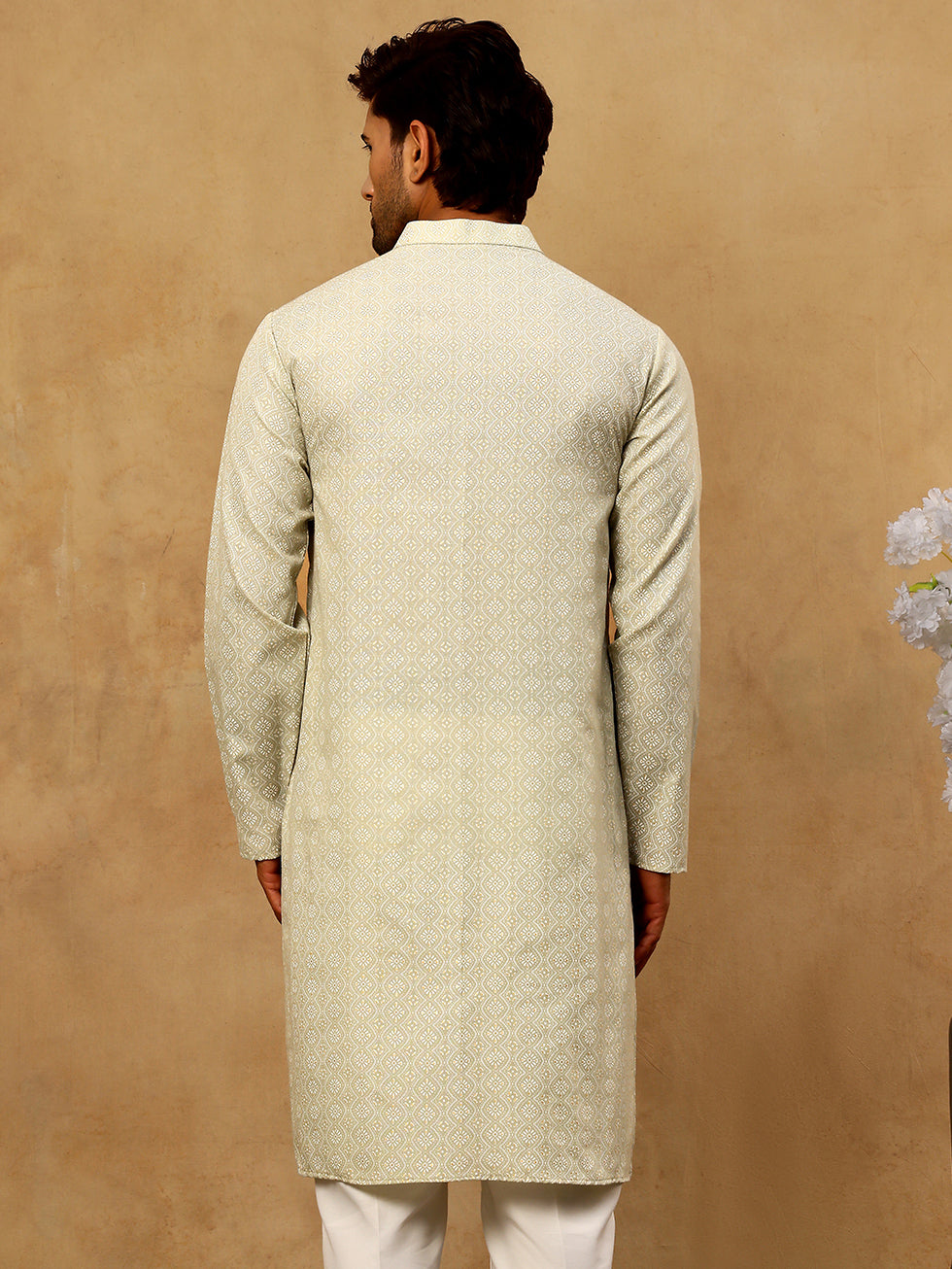 DesiQlo Men Printed Kurta Only - Green - 65KO_5470Pista_S