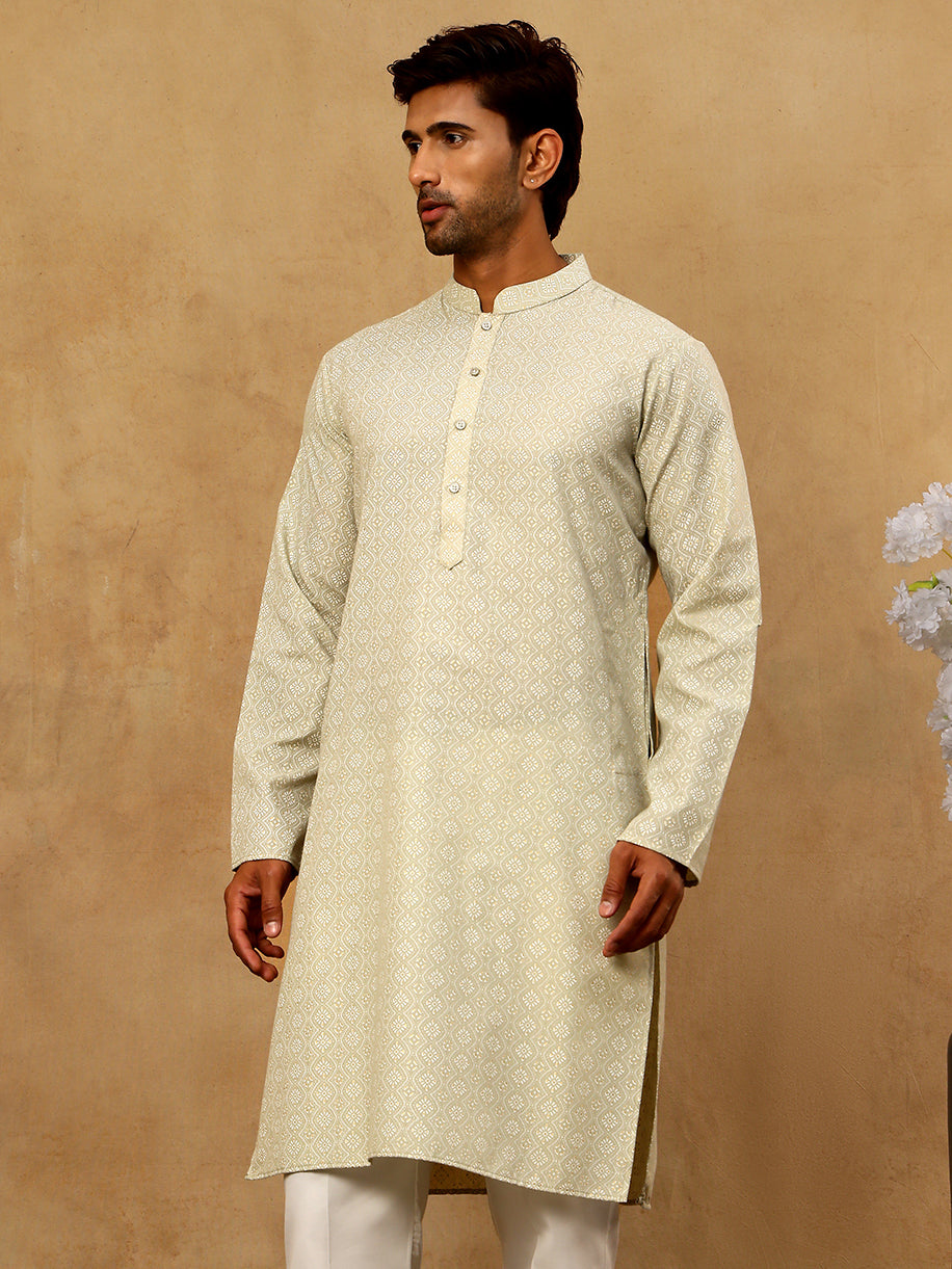 DesiQlo Men Printed Kurta Only - Green - 65KO_5470Pista_S