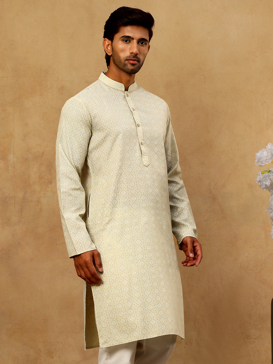 DesiQlo Men Printed Kurta Only - Green - 65KO_5470Pista_S