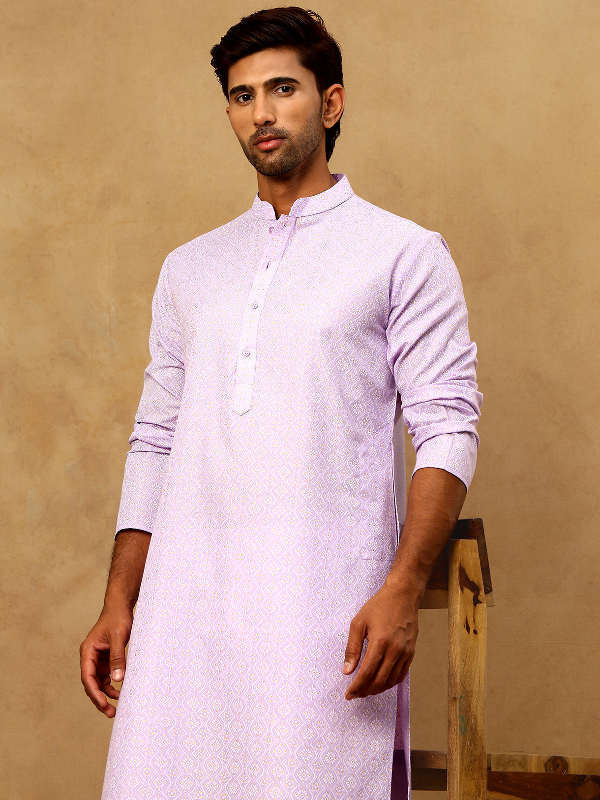 DesiQlo Men Printed Kurta Only - Purple - 65KO_5470Purple_S