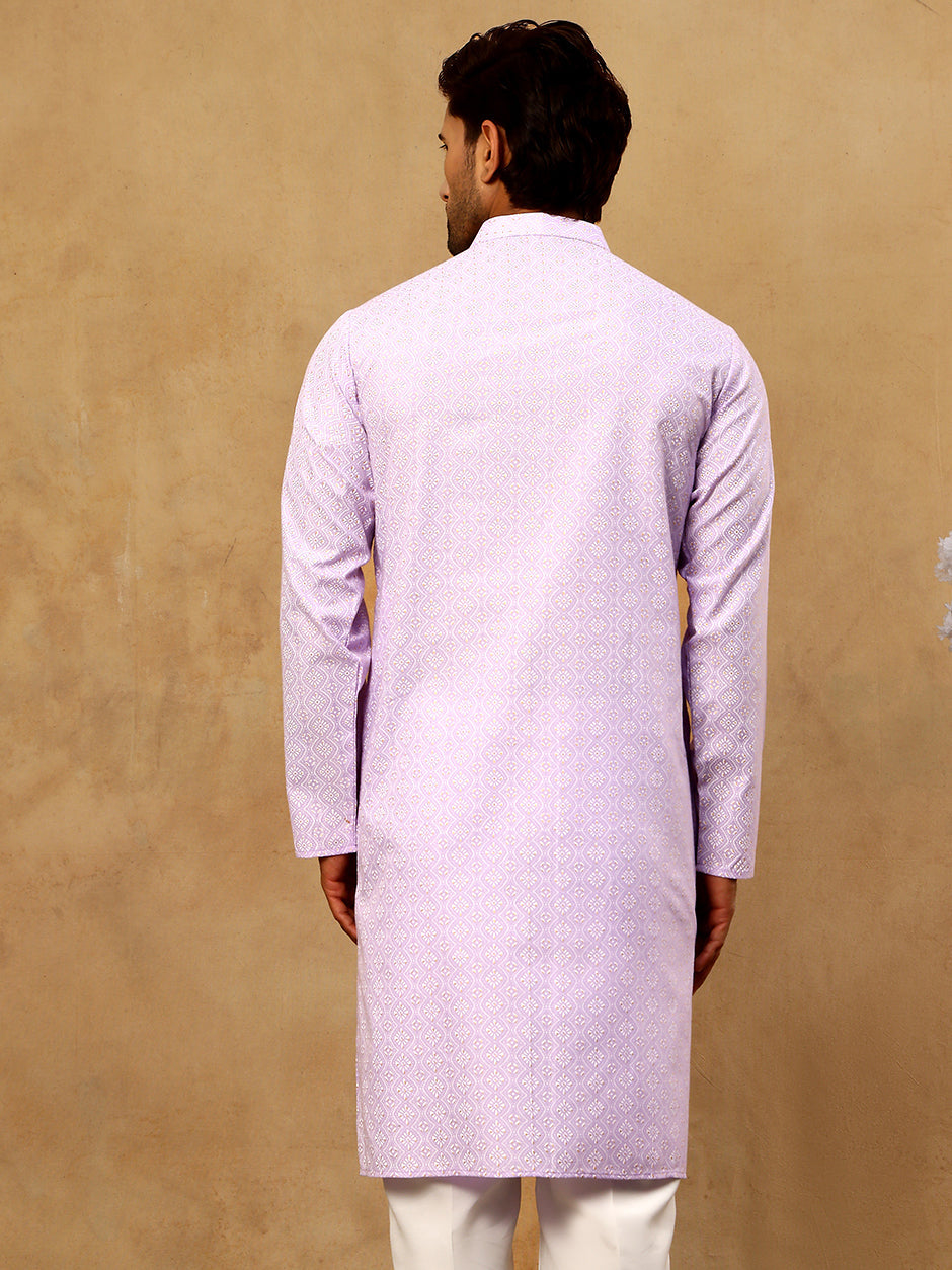 DesiQlo Men Printed Kurta Only - Purple - 65KO_5470Purple_S