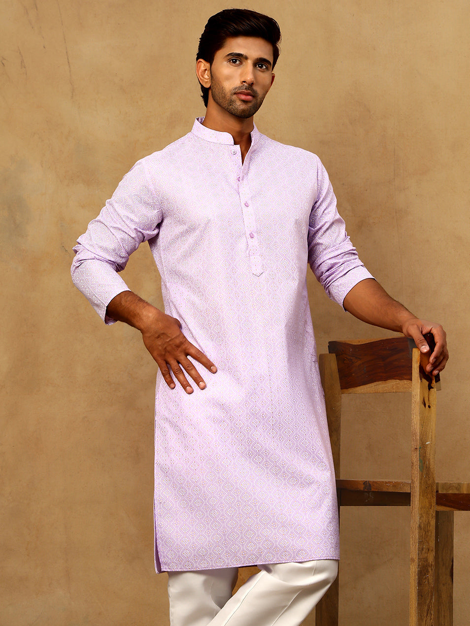 DesiQlo Men Printed Kurta Only - Purple - 65KO_5470Purple_S
