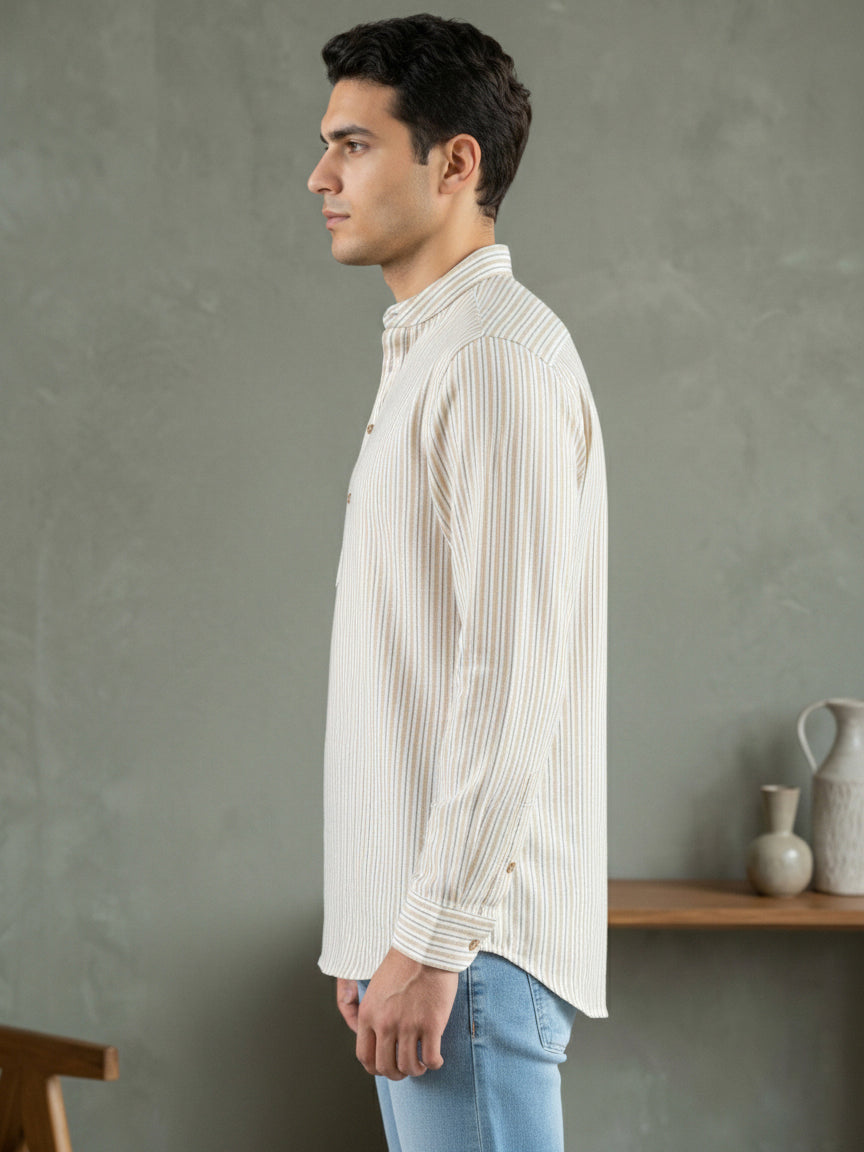 DesiQlo Men Striped Kurta Only - Beige - 65KO_5471Beige_S