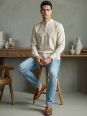 Men’s Beige Striped Short Kurta ( 65KO 5471Beige S ) [FF] [K-14]