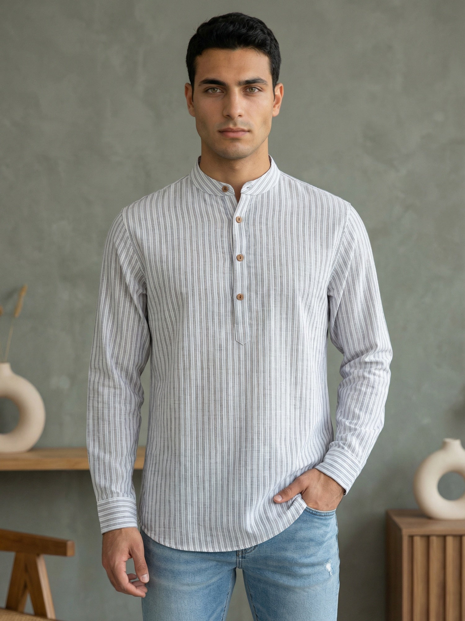DesiQlo Men Striped Kurta Only - Blue - 65KO_5471Blue_S