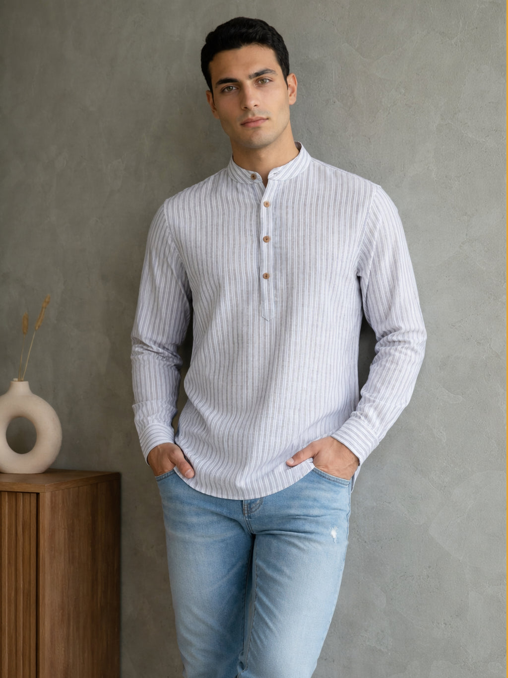 DesiQlo Men Striped Kurta Only - Blue - 65KO_5471Blue_S