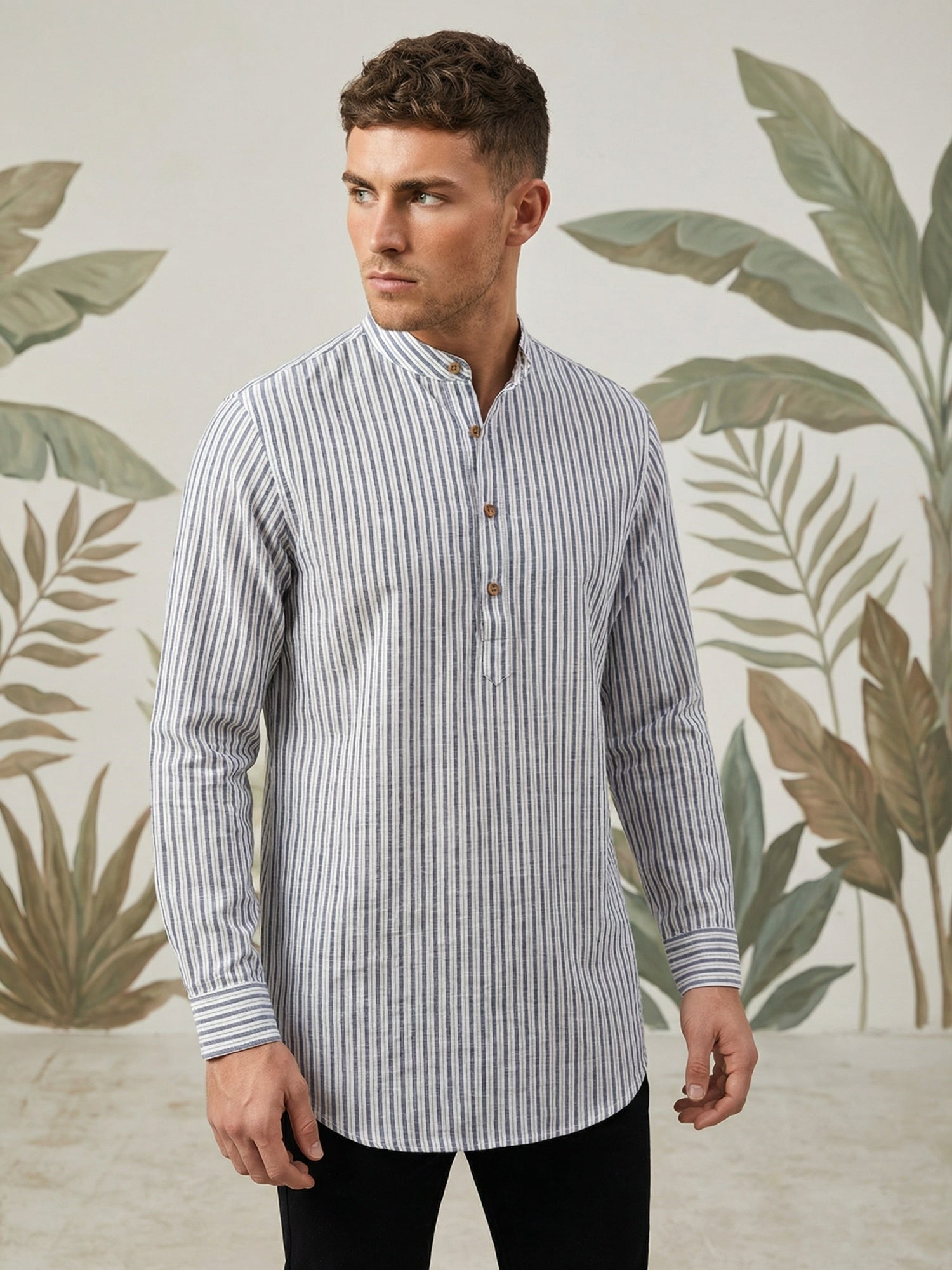 DesiQlo Men Striped Kurta Only - Grey - 65KO_5471Charcoal_S