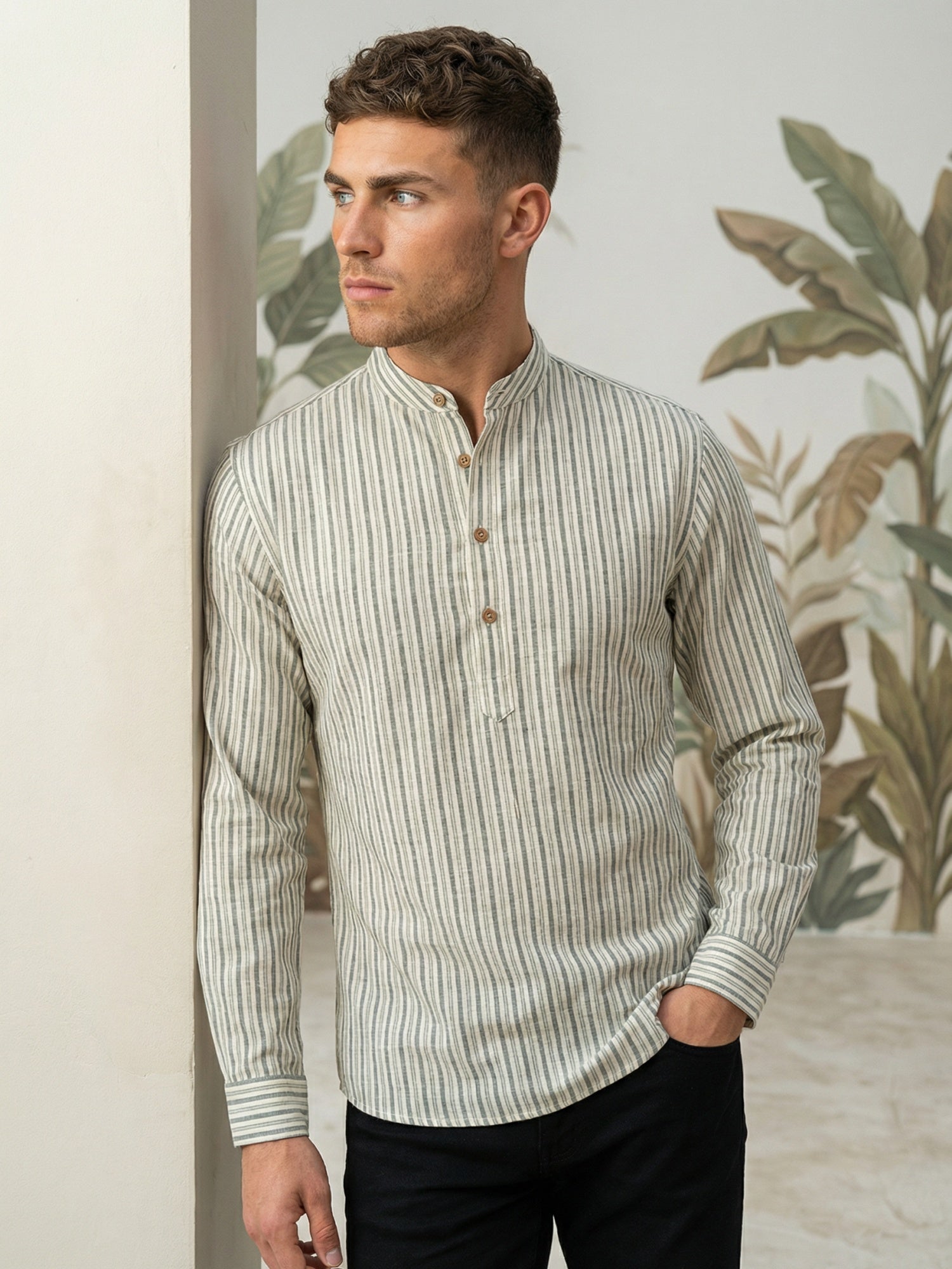 DesiQlo Men Striped Kurta Only - Grey - 65KO_5471Grey_S