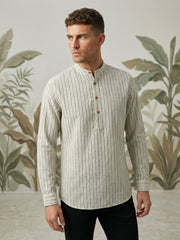 Men’s Grey Striped Short Kurta ( 65KO 5471Grey S ) [FF] [K-14]