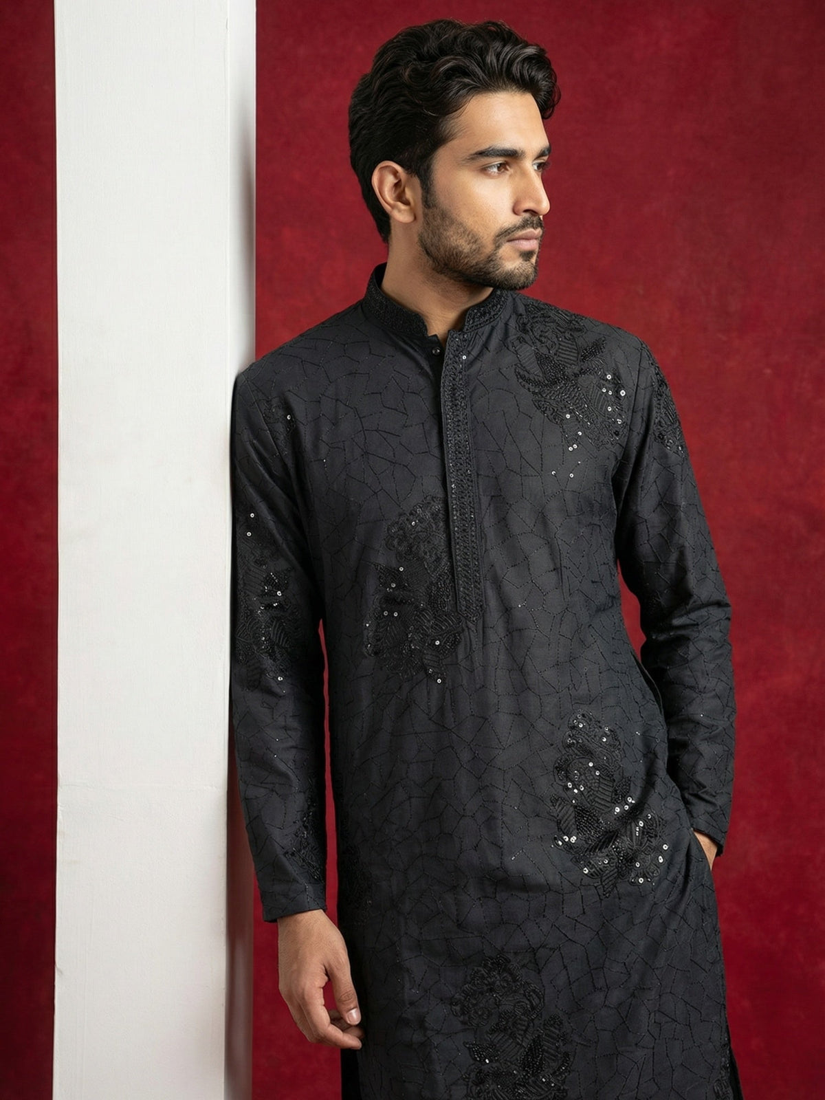 Men Black Embroidered Festive Kurta ( 65KO 5472Black S ) [FF] [Q-11-14]