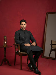 Men Black Embroidered Festive Kurta ( 65KO 5472Black S ) [FF] [Q-11-14]
