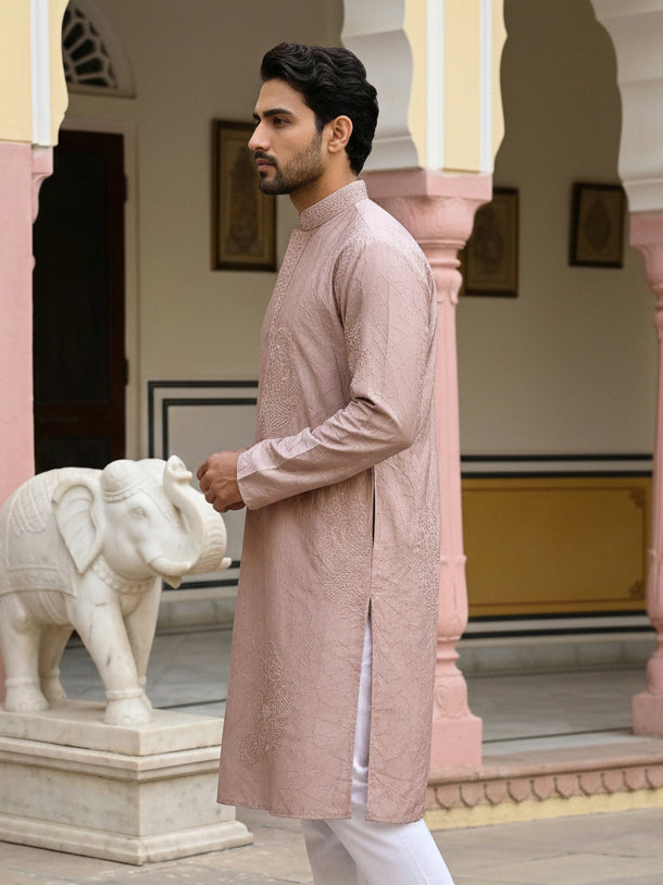 DesiQlo Men Embroidered Kurta Only - Orange - 65KO_5472Peach_S