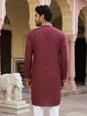 Men Japanese Fabric Embroidered Kurta ( 65KO 5473Maroon S ) [FF] [H-10]