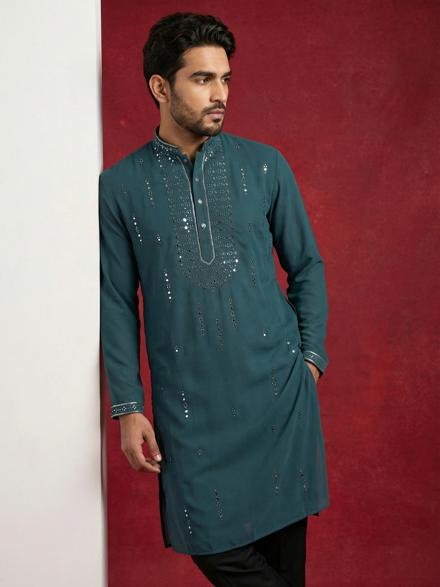 DesiQlo Men Embroidered Kurta Only - Blue - 65KO_5474Blue_S