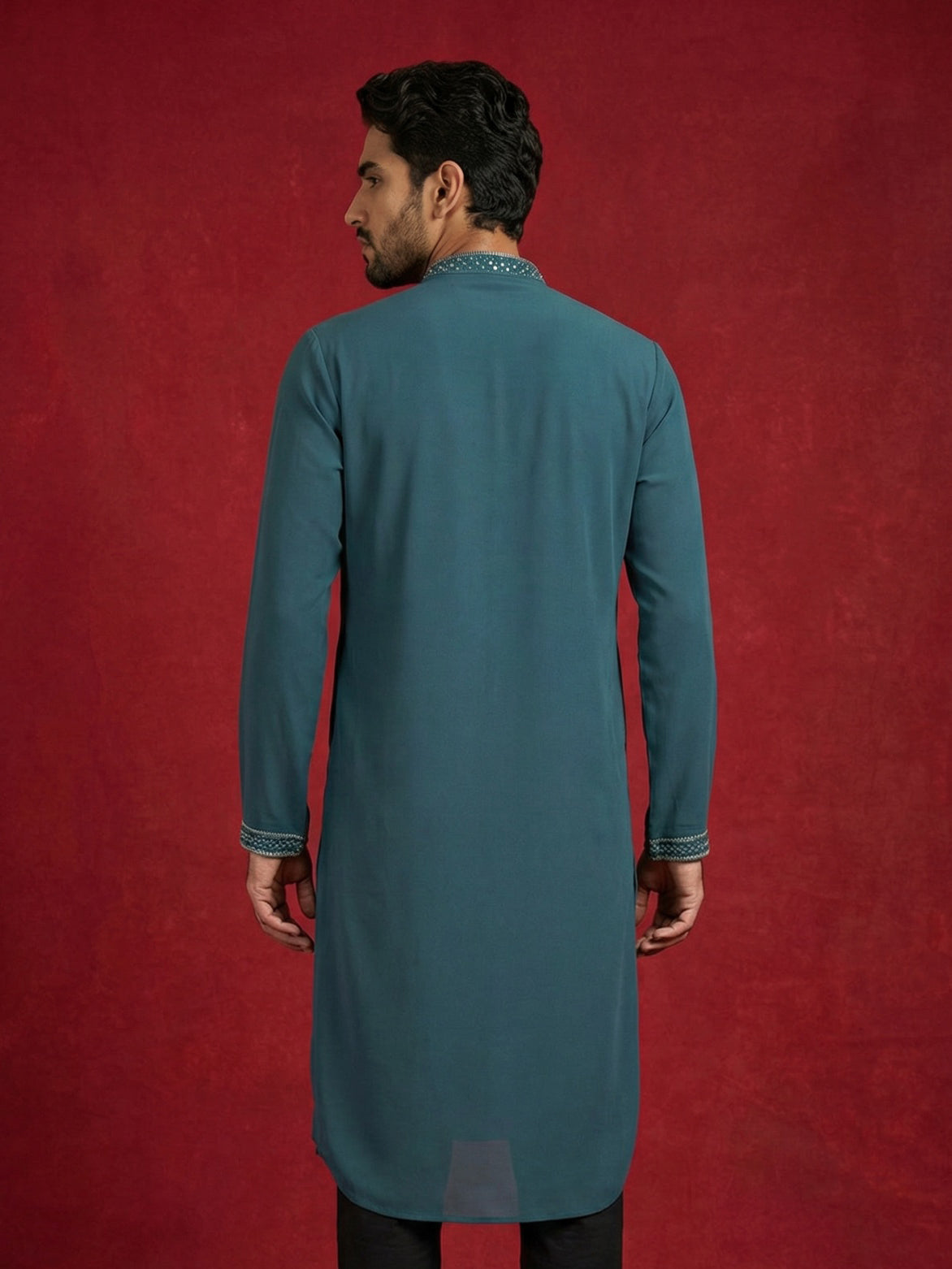DesiQlo Men Embroidered Kurta Only - Blue - 65KO_5474Blue_S
