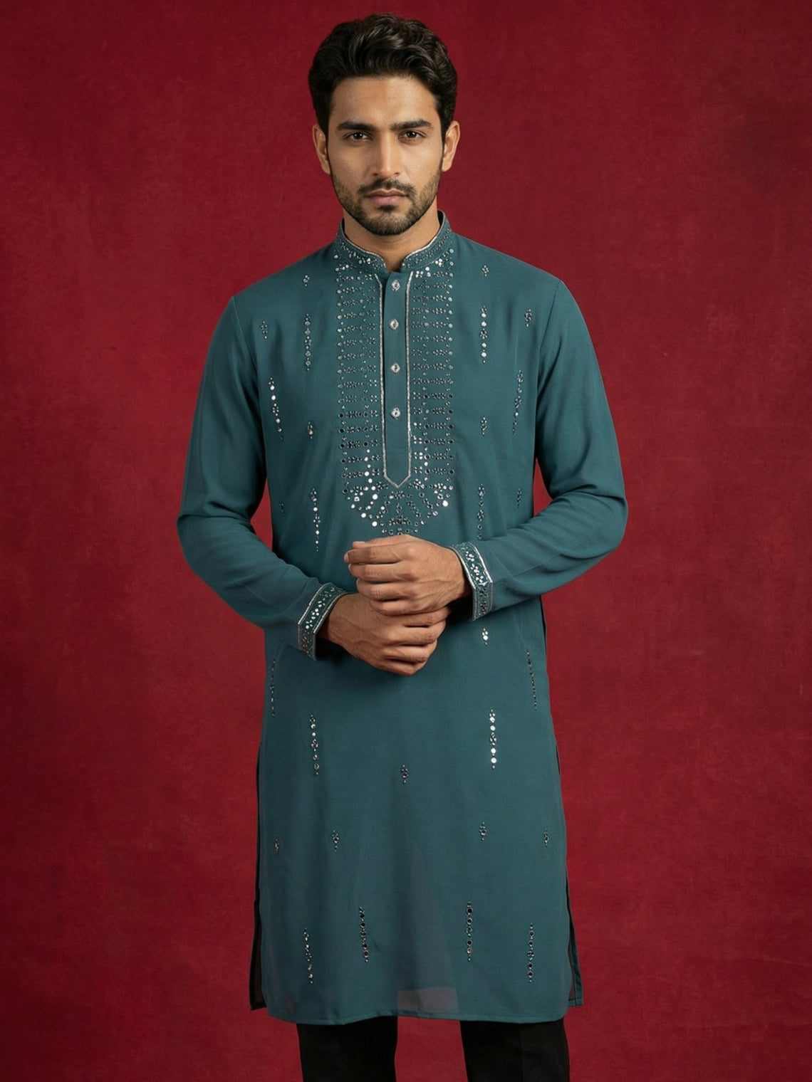 DesiQlo Men Embroidered Kurta Only - Blue - 65KO_5474Blue_S