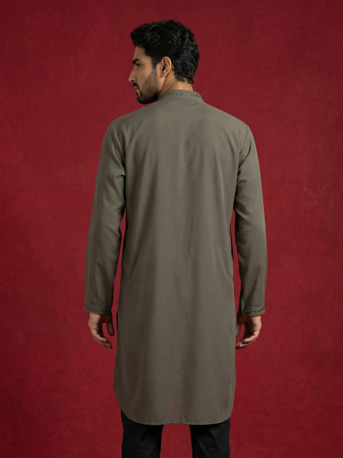 DesiQlo Men Embroidered Kurta Only - Brown - 65KO_5474Brown_S